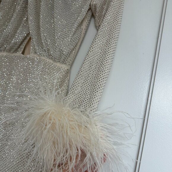 NWT Self-Portrait Embellished Mini Dress Cut-out Front Rhinestone Feather Trim - Picture 6 of 12